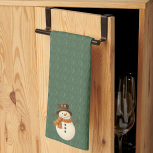 Cute, vintage green rustic snowman tea towel