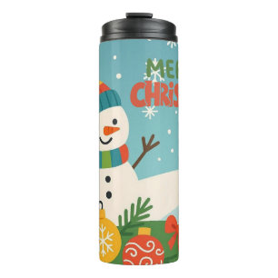 Cute, vintage green rustic snowman thermal tumbler
