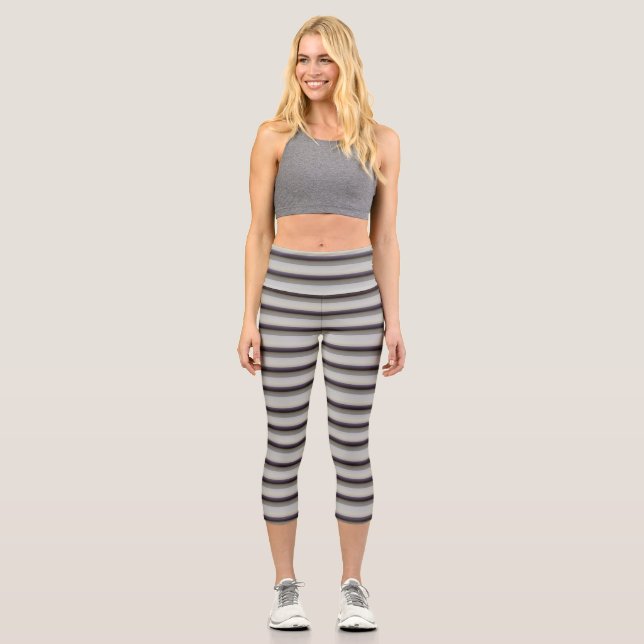 Cute vintage grey blue stripes  capri leggings (Front)
