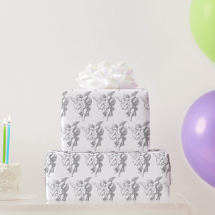 Cute Vintage Grey White Cupid Angel Wrapping Paper