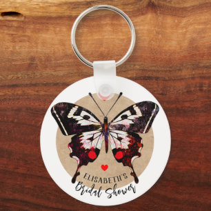 Cute Vintage Grunge Butterfly And Hearts Add Name Key Ring
