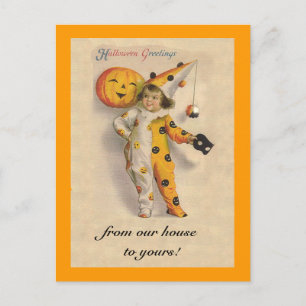 Cute Vintage Halloween Art with Customisable Text Postcard