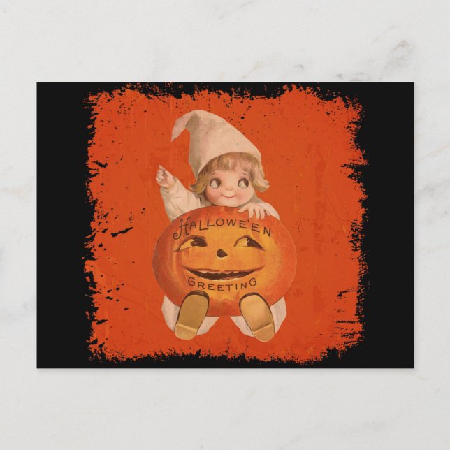 Cute Vintage Halloween Greetings Pumpkin Postcard (Front)