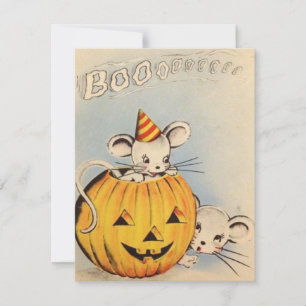 Cute Vintage Halloween mouse In Pumpkin