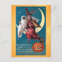 Cute Vintage Halloween Witch Owl Victorian Poem