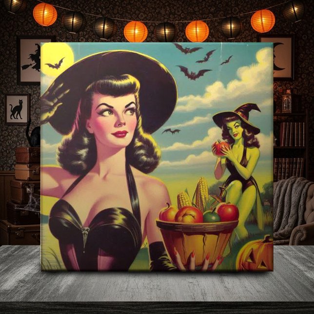 Cute Vintage Halloween Witch Pin-up Tile (Creator Uploaded)