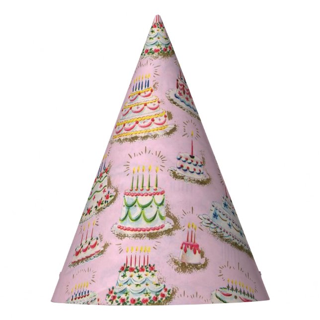 Cute Vintage Happy Birthday Cakes Party Hat (Front)