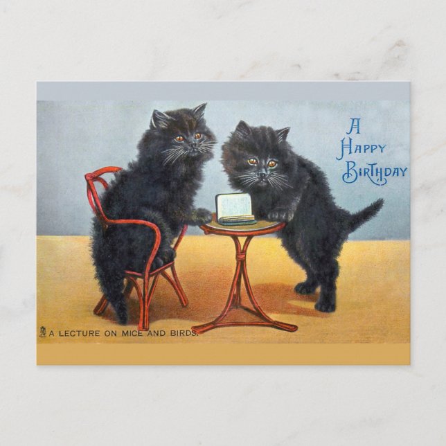Cute Vintage Happy Birthday Cat Postcard (Front)