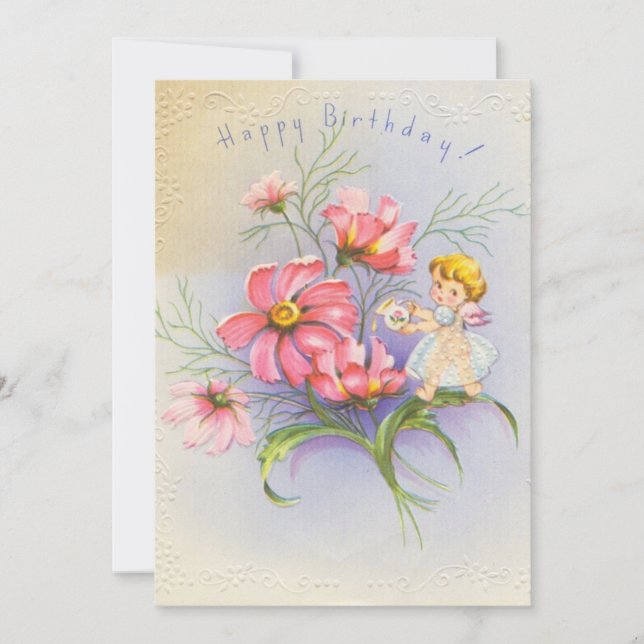 Cute Vintage Happy Birthday Fairy Holiday Card (Front)