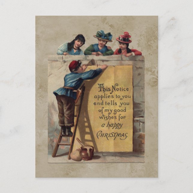 Cute Vintage Happy Christmas Greeting Postcard (Front)