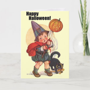 Cute Vintage Happy Halloween Trick or Treater Card