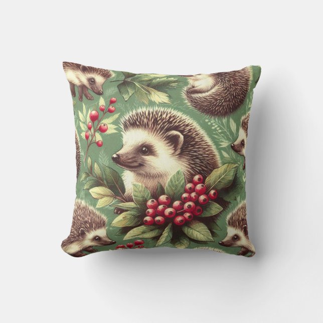 Cute Vintage Hedgehog Pattern Cushion (Front)
