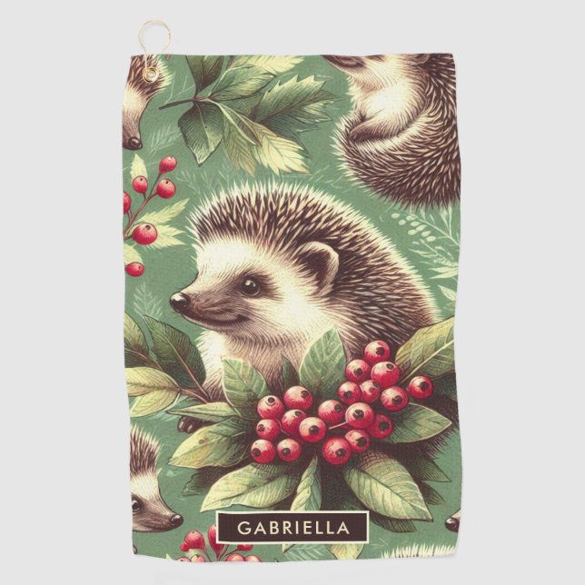 Cute Vintage Hedgehog Pattern Golf Towel (Front)