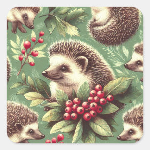 Cute Vintage Hedgehog Pattern Square Sticker