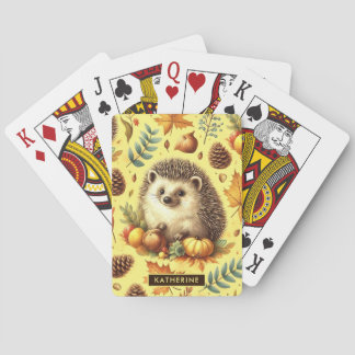 Cute Vintage Hedgehog Seamless Pattern Playing Cards