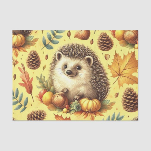 Cute Vintage Hedgehog Seamless Pattern Tissue Paper (Front)