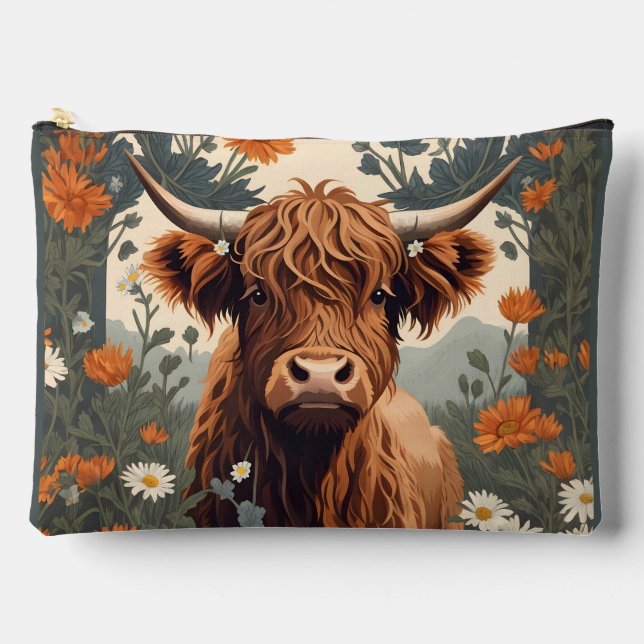 Cute Vintage Highland Cow  Accessory Pouch (Front)