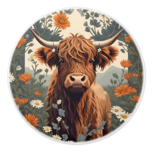Cute Vintage Highland Cow  Ceramic Knob