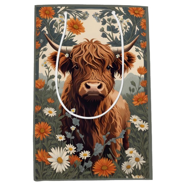 Cute Vintage Highland Cow  Medium Gift Bag (Front)
