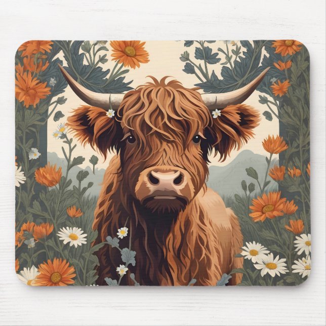 Cute Vintage Highland Cow  Mouse Mat (Front)