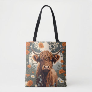 Cute Vintage Highland Cow Tote Bag