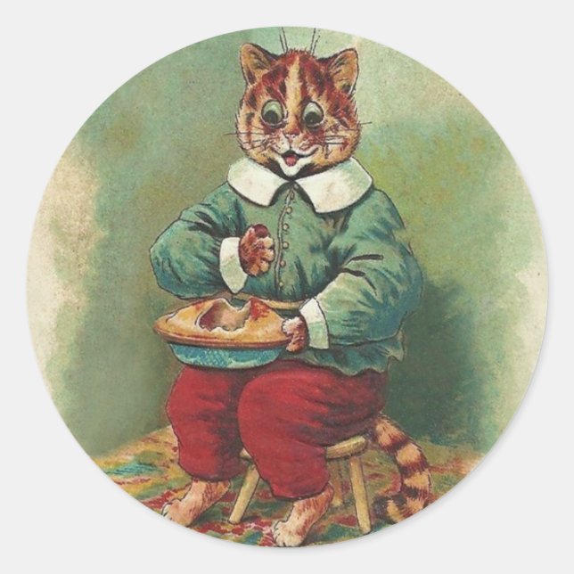 Cute Vintage Holiday Cat Sticker by Louis Wain (Front)
