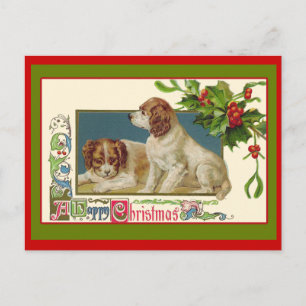 Cute Vintage Holiday Illustration of Puppies