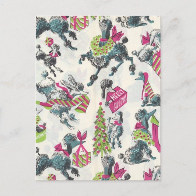 Cute Vintage Holiday Poodles Having Fun Postcard (Front)