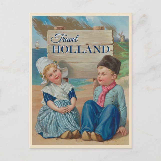 Cute Vintage Holland Netherlands Dutch Travel Postcard (Front)