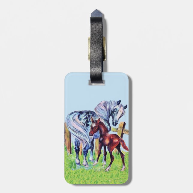 Cute Vintage Horses Mum Baby Luggage Tag (Back Vertical)