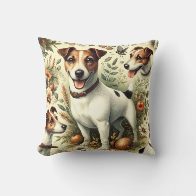 Cute Vintage Jack Russell Terrier Cushion (Front)