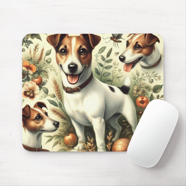 Cute Vintage Jack Russell Terrier Mouse Mat (With Mouse)