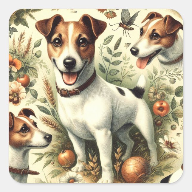 Cute Vintage Jack Russell Terrier Square Sticker (Front)
