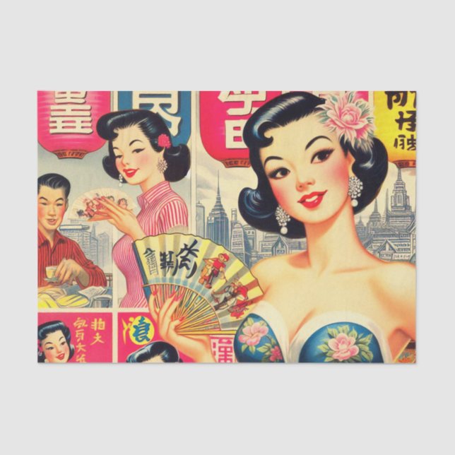 Cute Vintage Japanese Girls Illustration Tissue Paper (Front)