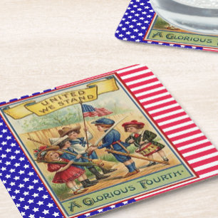 Cute Vintage Kids Fourth of July Patriotic Flag Square Paper Coaster