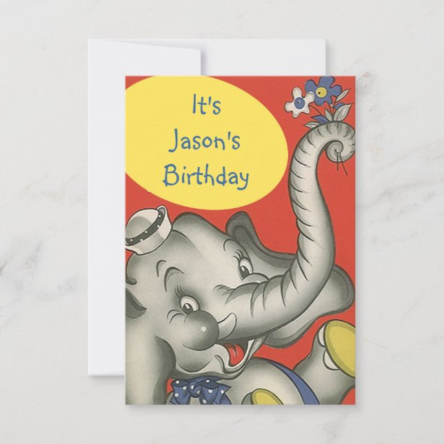 Cute Vintage Kids Party Invitations Sweet Elephant (Front)