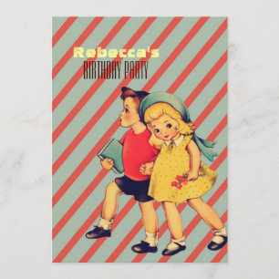 cute vintage kids retro children birthday party invitation