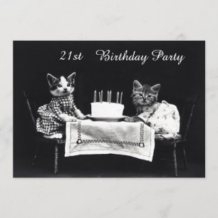 Cute Vintage Kittens 21st Birthday Party Invitation