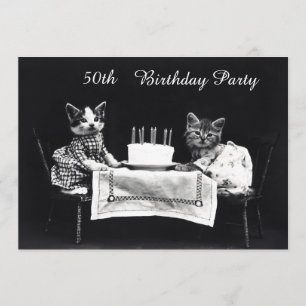 Cute Vintage Kittens 50th Birthday Party Invitation