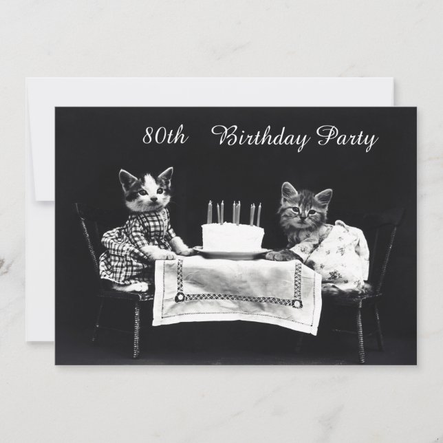 Cute Vintage Kittens 80th Birthday Party Invitation (Front)