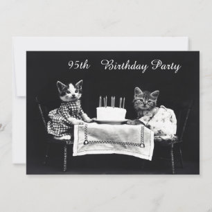 Cute Vintage Kittens 95th Birthday Party Invitation