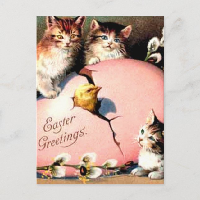 Cute Vintage Kittens Easter Greetings Postcard (Front)