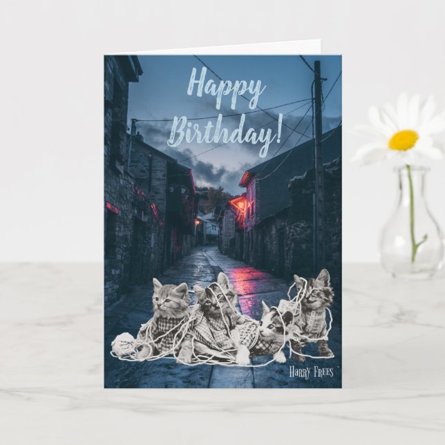 Cute vintage Kittens Photo Birthday Card (Small Plant)