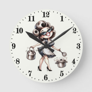 Cute vintage lady kitchen round clock