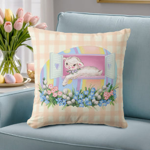 Cute Vintage Lamb in Easter Egg Throw Pillow