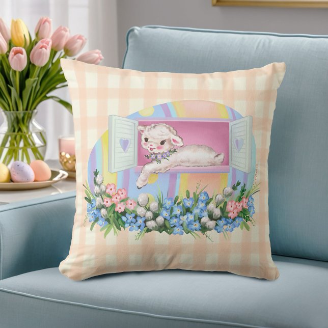 Cute Vintage Lamb in Easter Egg Throw Pillow (Creator Uploaded)