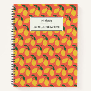 Cute Vintage Lemons in Orange Personalised Recipe  Notebook