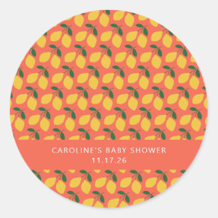 Cute Vintage Lemons Orange Custom Baby Shower Classic Round Sticker