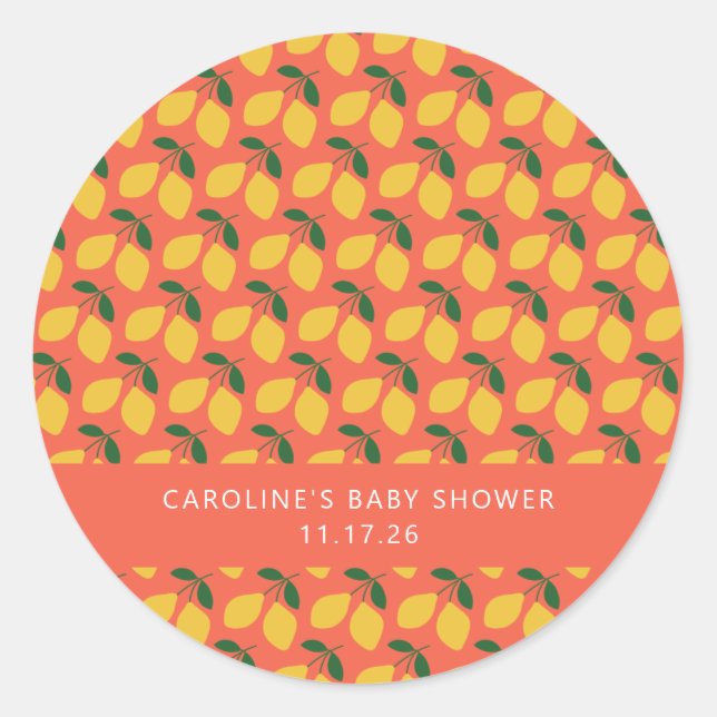 Cute Vintage Lemons Orange Custom Baby Shower Classic Round Sticker (Front)