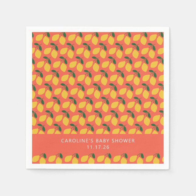 Cute Vintage Lemons Orange Custom Baby Shower Napkin (Front)